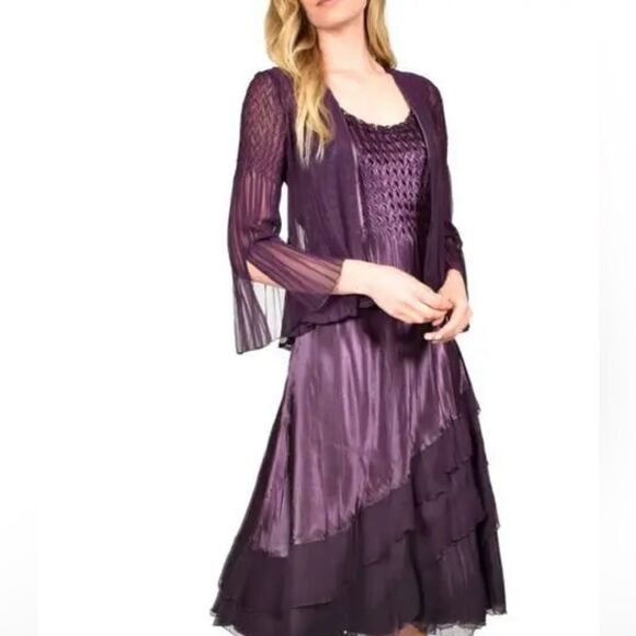 Komarov Ombré Tiered Hem Cocktail Dress With Chiffon Jacket Large NWT $450 - Picture 5 of 5